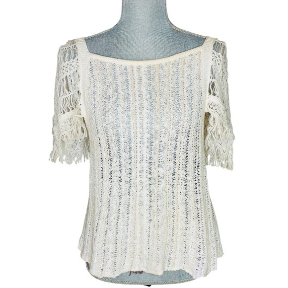 Free People Blackbird Crochet Top, Y2K Knit Blouse Summer Beach Boho Cottagecore - Picture 5 of 12